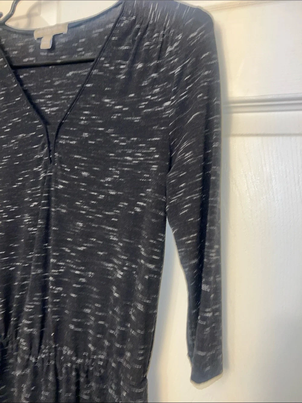 Banana Republic Black with White Fleck Long-Sleeve V-Neck Dress